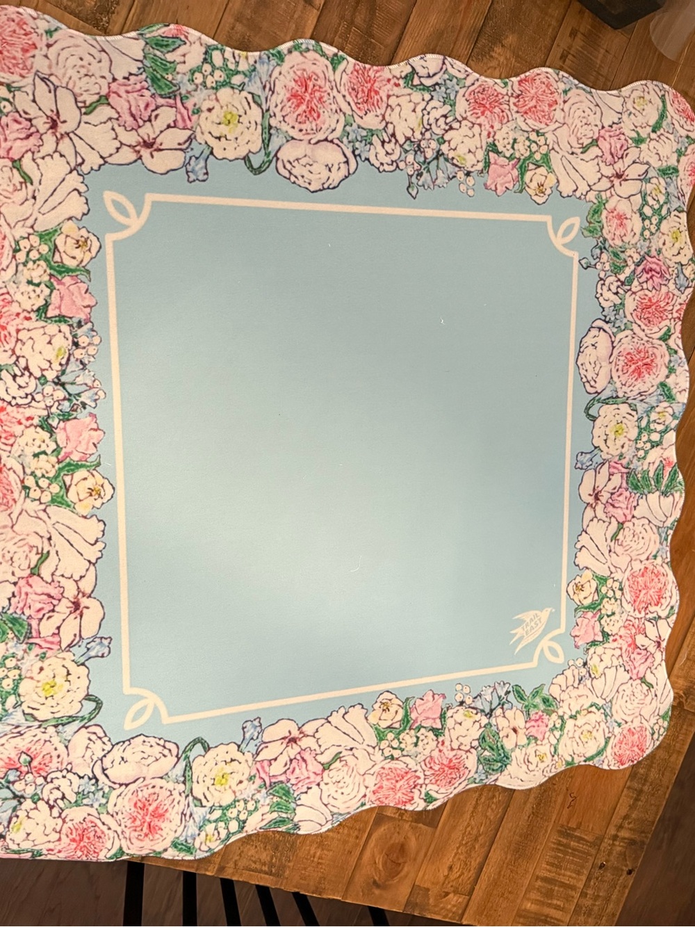 Floral Border Blue Square Mahjong Mat